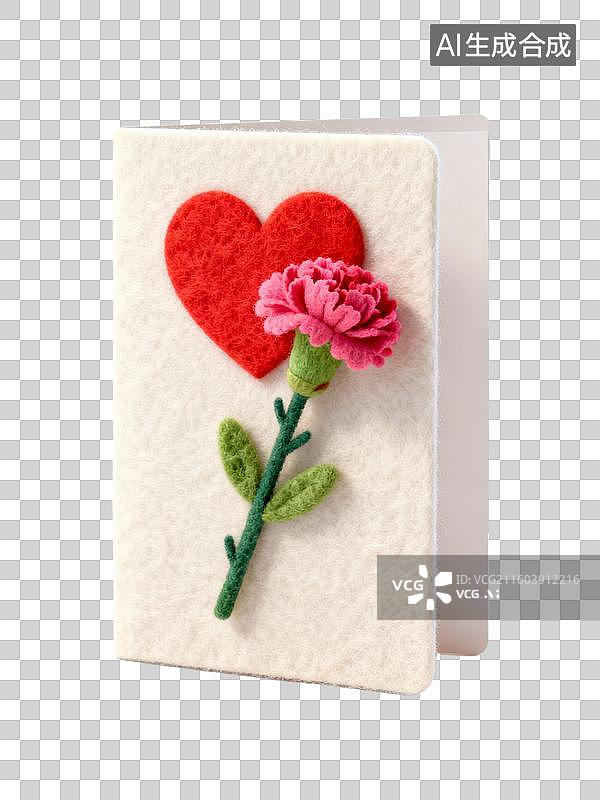 【AI数字艺术】手工毛毡爱心康乃馨卡片图片素材