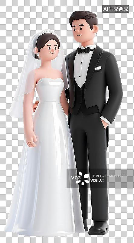 【AI数字艺术】AIGC：3D磨砂玻璃质感西式婚礼新人，婚纱，结婚，情人节，设计元素，免抠图图片素材