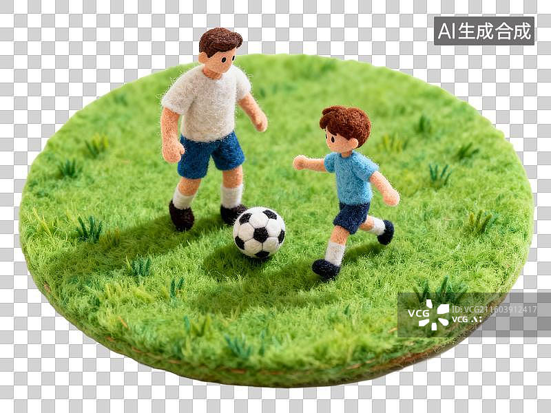 【AI数字艺术】微型人物草地上踢足球图片素材