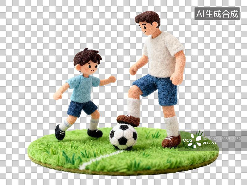 【AI数字艺术】微型人物草地上踢足球图片素材