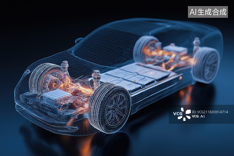 【AI数字艺术】透明电动汽车内部结构展示图片素材