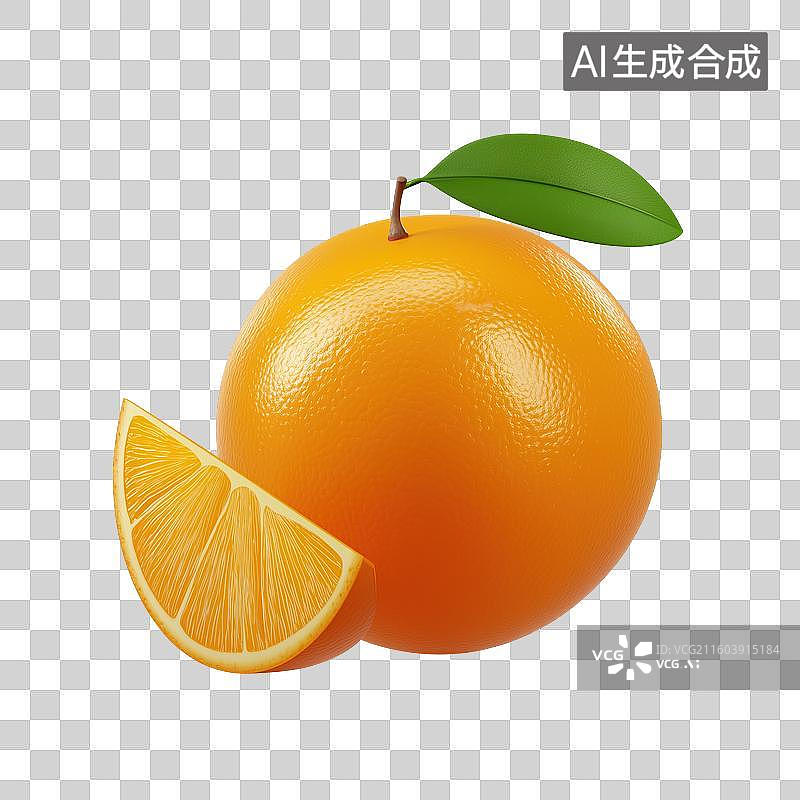 【AI数字艺术】橙子带绿叶特写图片素材