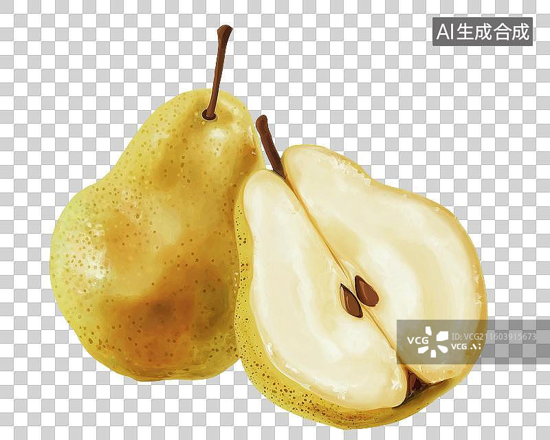 【AI数字艺术】完整与切开的梨图片素材