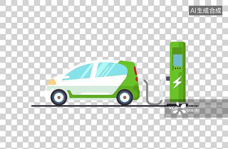 【AI数字艺术】绿色电动汽车充电图片素材