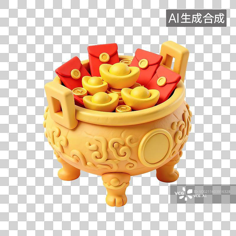 【AI数字艺术】金鼎元宝红包插画图片素材