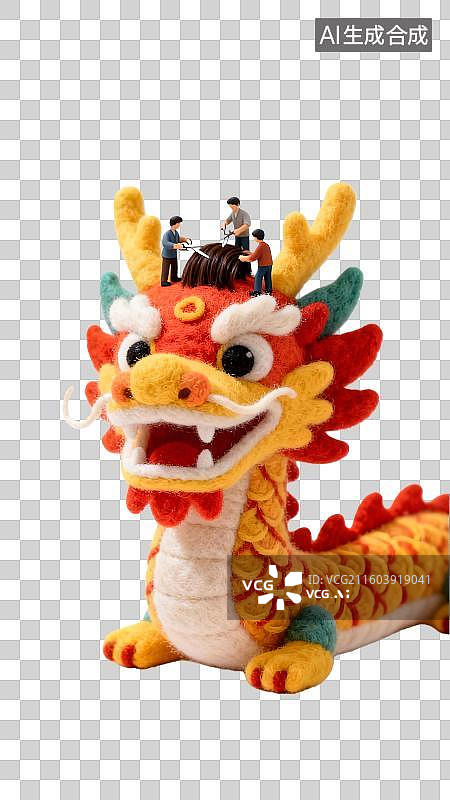 【AI数字艺术】二月二国风龙抬头男孩给中国风的龙剪头发  二月二龙抬头理发习俗  二月二龙抬头创意龙理发图片素材