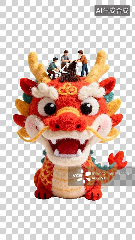 【AI数字艺术】二月二国风龙抬头男孩给中国风的龙剪头发  二月二龙抬头理发习俗  二月二龙抬头创意龙理发图片素材