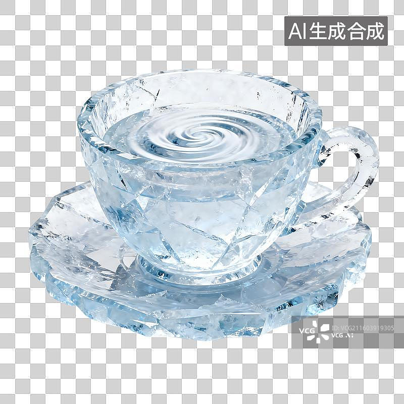 【AI数字艺术】透明水晶质感茶杯图片素材