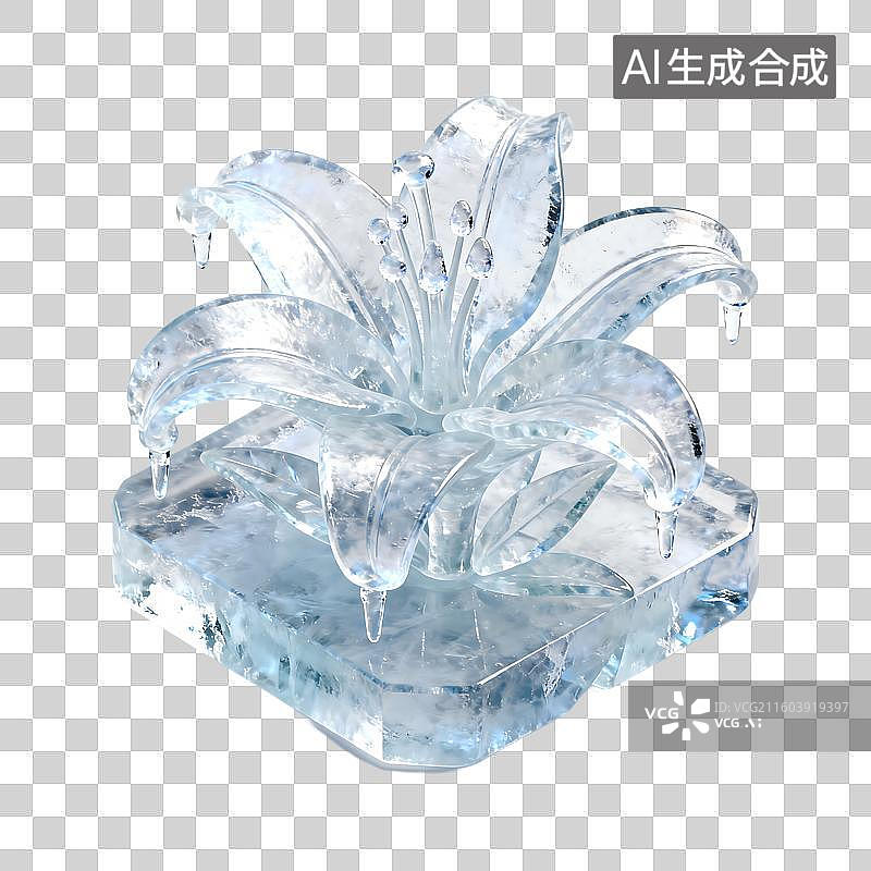 【AI数字艺术】精致透明冰雕百合花图片素材
