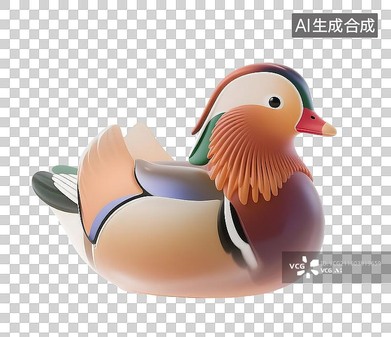 【AI数字艺术】AIGC：3D轻拟物风格一只鸳鸯，中国元素，传统风格，设计元素，免抠图形图片素材