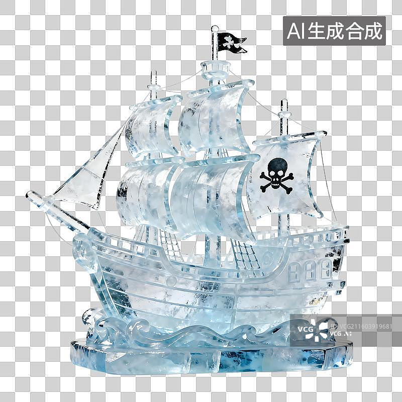【AI数字艺术】透明冰状海盗船模型图片素材