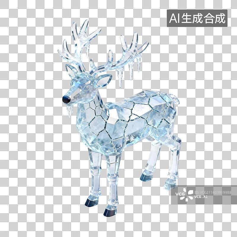 【AI数字艺术】晶莹剔透的水晶驯鹿摆件图片素材