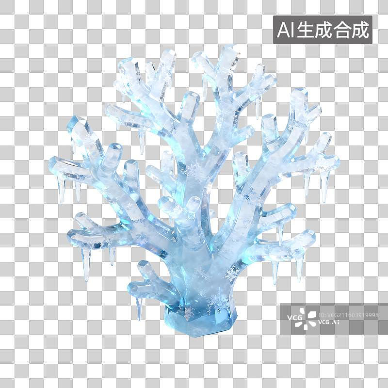 【AI数字艺术】冰雪覆盖的蓝色冰晶树图片素材