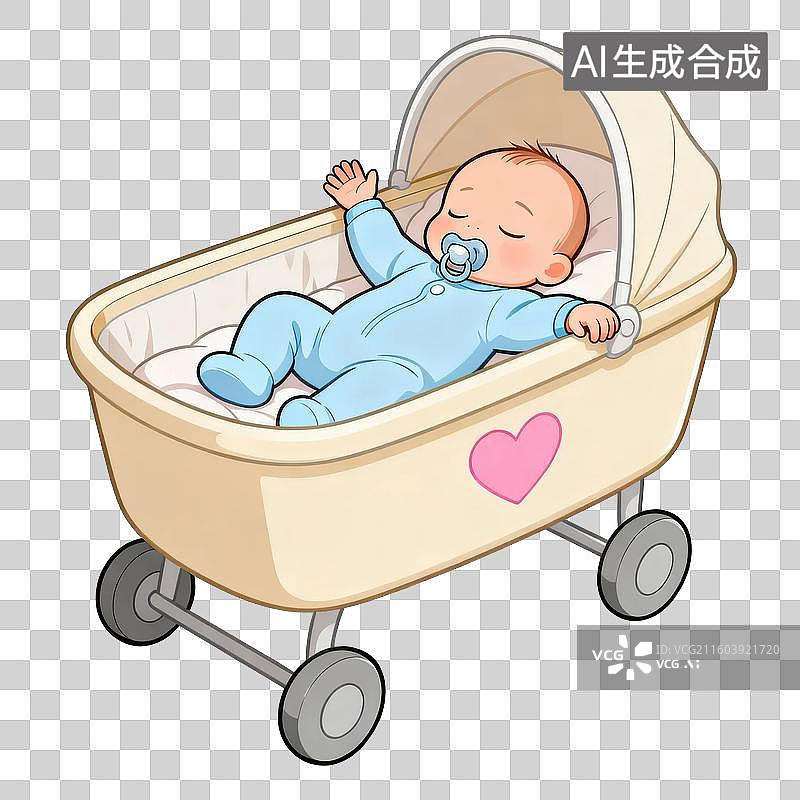 【AI数字艺术】婴儿躺在婴儿车里睡觉图片素材