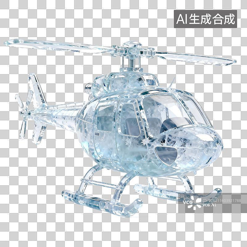 【AI数字艺术】透明塑料直升机3D拼图模型图片素材