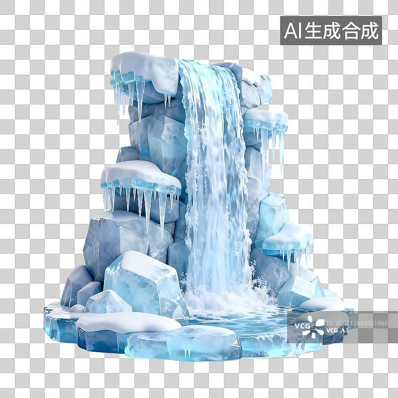 【AI数字艺术】冰封的冰雪瀑布景观图片素材