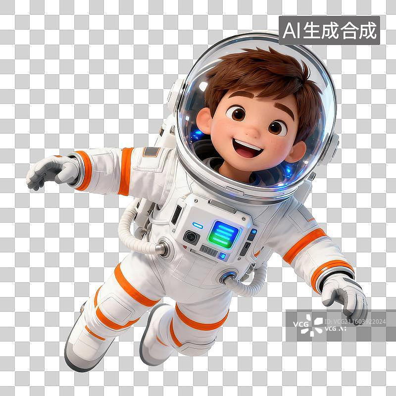 【AI数字艺术】卡通宇航员漂浮太空图片素材
