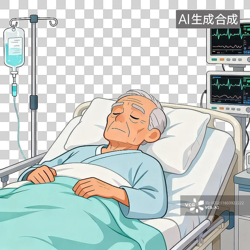 【AI数字艺术】老人在医院病床上休息图片素材