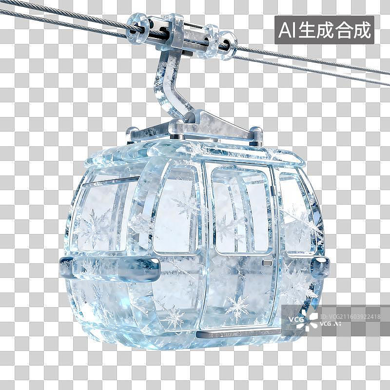 【AI数字艺术】透明冰状带雪花缆车舱图片素材