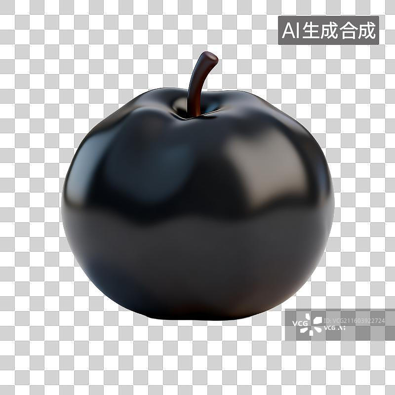 【AI数字艺术】黑色光泽的3D渲染苹果图片素材