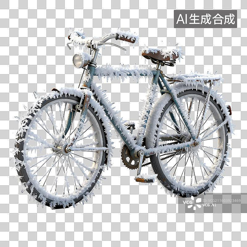 【AI数字艺术】被冰雪覆盖的老式自行车图片素材
