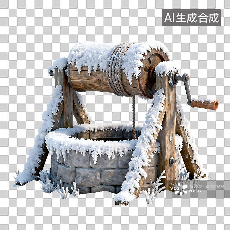 【AI数字艺术】被冰雪覆盖的老旧水井图片素材