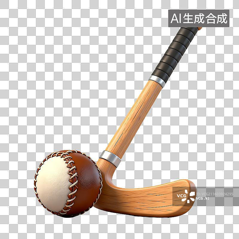【AI数字艺术】木质曲棍球棒与棒球展示图片素材