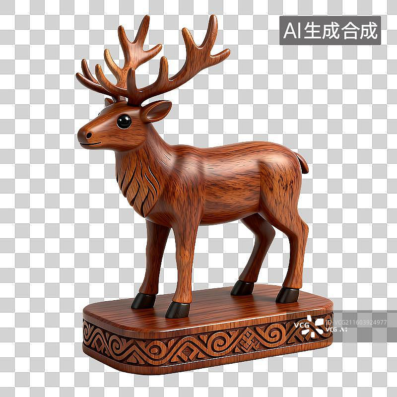 【AI数字艺术】精美木雕驯鹿摆件图片素材