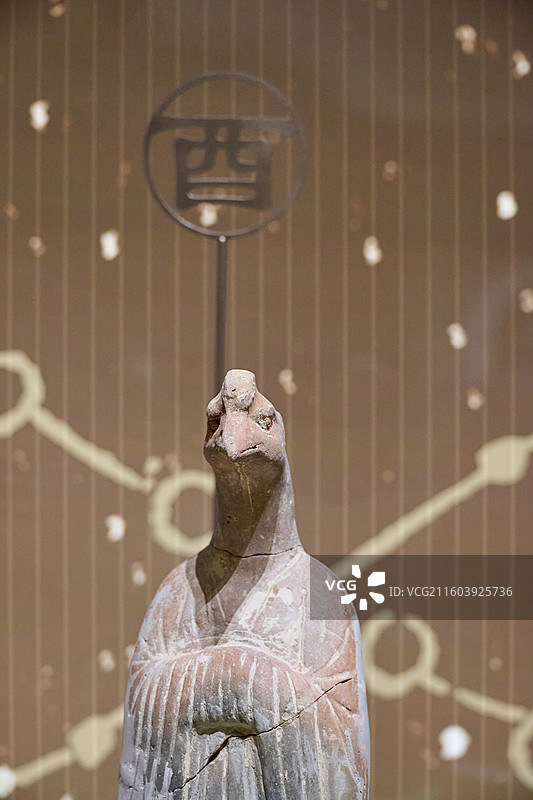 陕西西安咸阳国际机场 西部机场博物馆 四方馆：唐代 陶十二生肖俑 酉鸡图片素材