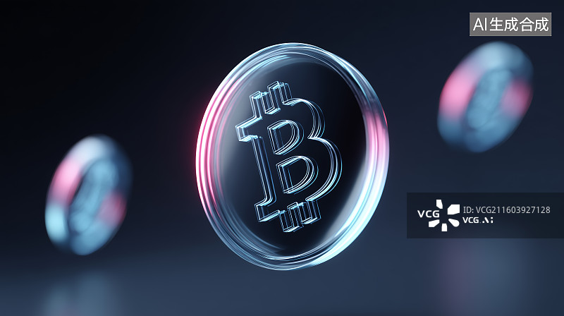 【AI数字艺术】3D 霓虹比特币科技金融创意场景图片素材