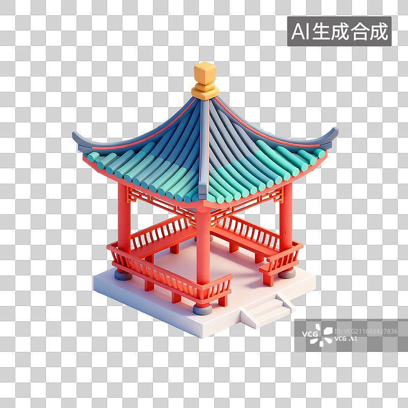 【AI数字艺术】中式凉亭建筑插画图片素材