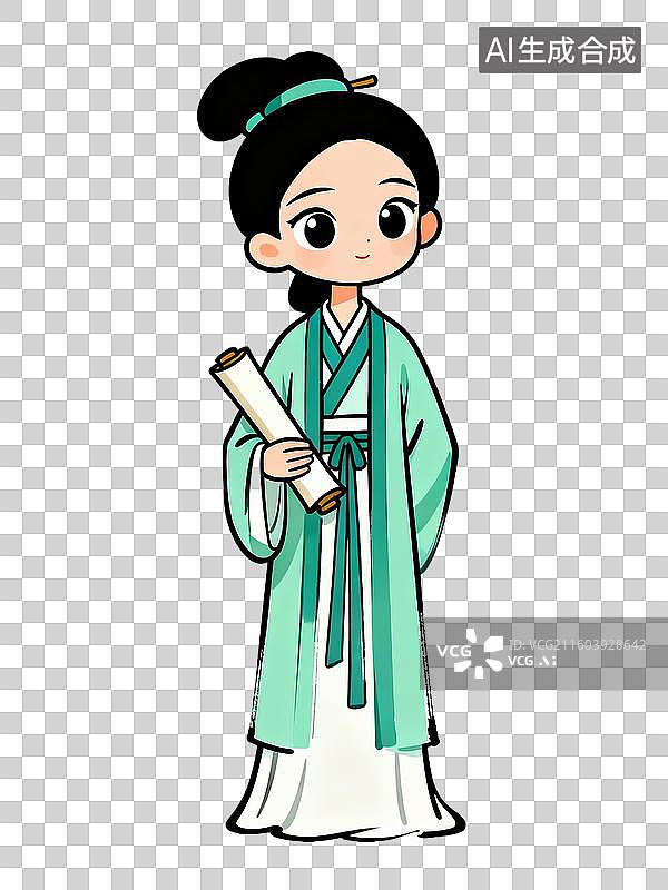 【AI数字艺术】古代诗人的手持书卷的形象图片素材