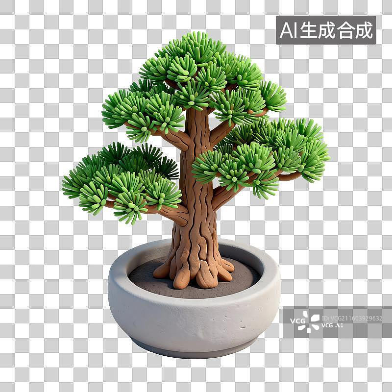 【AI数字艺术】松树盆栽插画图片素材
