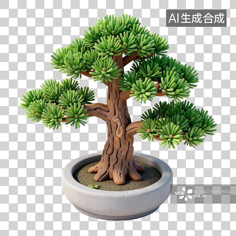 【AI数字艺术】松树盆栽插画图片素材