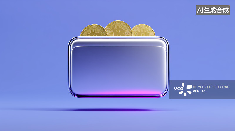 【AI数字艺术】3D 蓝紫比特币钱包金融场景图片素材