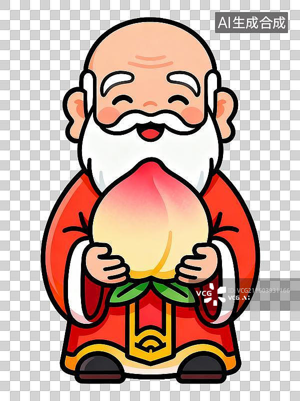 【AI数字艺术】色彩的插画风格手拿寿桃的寿星图片素材