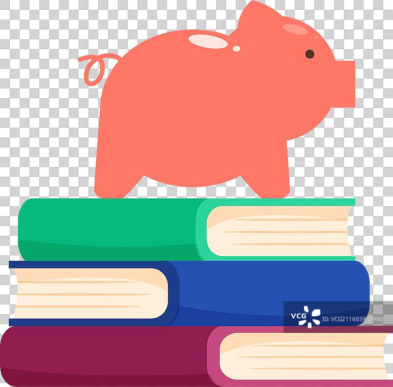 一个存钱罐立在一摞书上图片素材