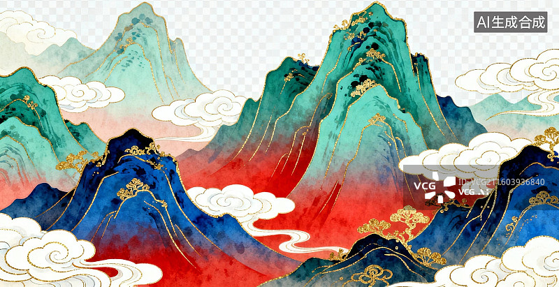 【AI数字艺术】山水云雾彩绘风景图片素材