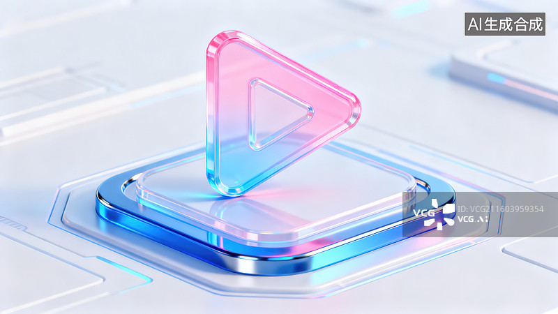 【AI数字艺术】可爱简约科技感的粉蓝播放键模型图片素材