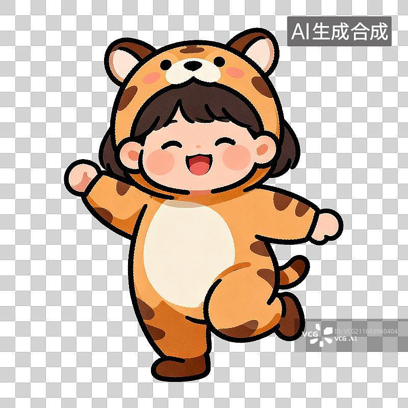 【AI数字艺术】穿着老虎装开心跳舞的可爱女孩图片素材