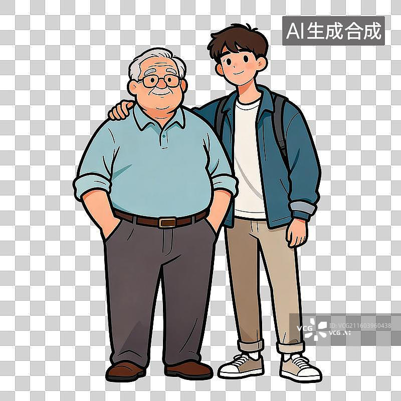 【AI数字艺术】一位老人和一位年轻人友好站立图片素材