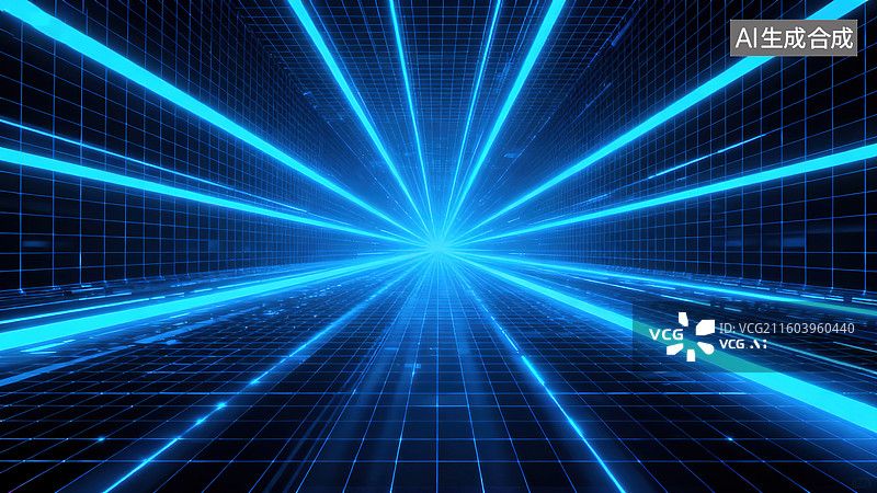 【AI数字艺术】科技感未来感动感科幻的蓝格光隧道空间图片素材