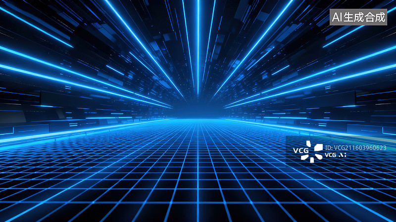 【AI数字艺术】科技感未来感动感科幻的蓝格光隧道空间图片素材