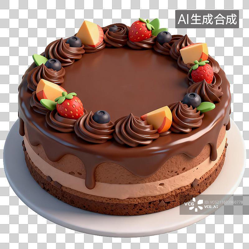 【AI数字艺术】美味巧克力水果装饰蛋糕图片素材