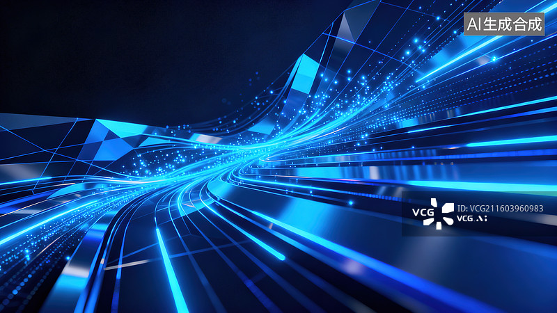 【AI数字艺术】科技感未来感动感科幻的蓝科技光轨空间图片素材