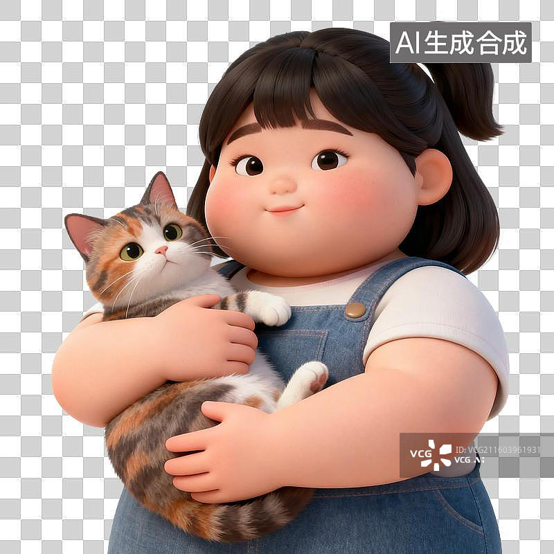 【AI数字艺术】小女孩怀抱可爱花猫图片素材