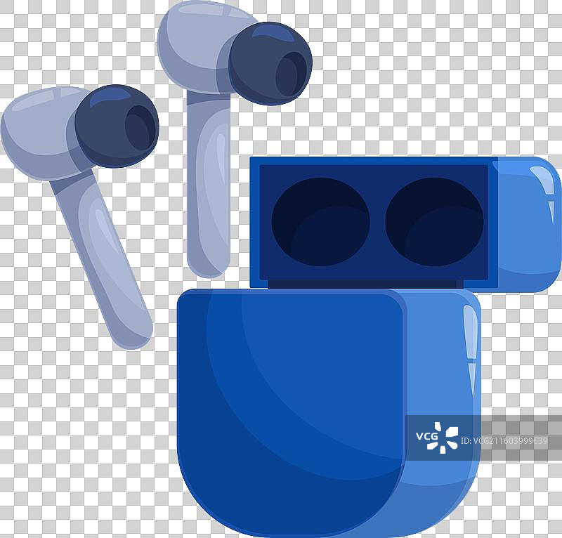 蓝色的无线耳机在充电盒中充电图片素材