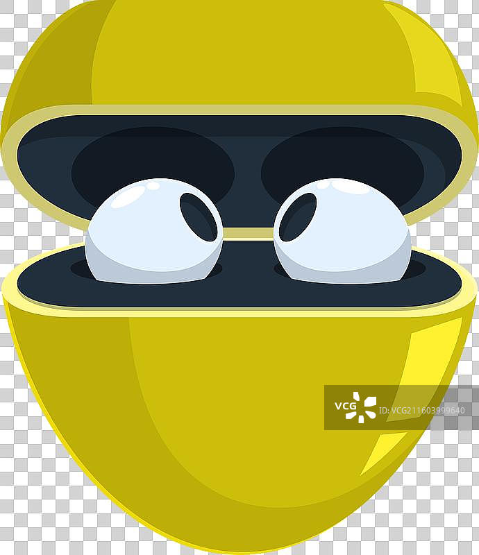 黄色的无线耳机盒，向上看，带有眼睛图片素材