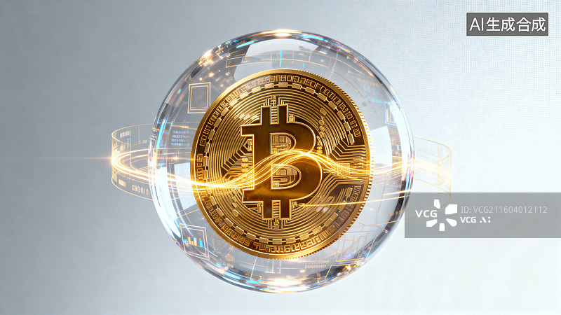 【AI数字艺术】透明球体中的比特币数字呈现图片素材