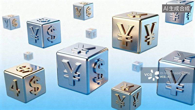 【AI数字艺术】带有货币符号的立方体展示图片素材